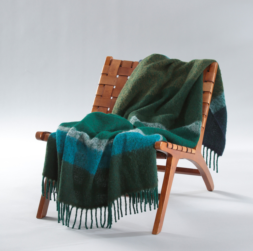Biederlack Fransenplaid 'Mohair Look Emerald' 130 x 190 cm Blau - Grün